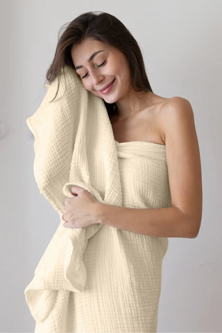 Natural muslin face and hand towel, lightweight 4-layer Turkish cotton handwoven by VivaMaison in Denizli