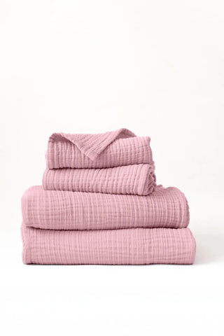 Handwoven 4-layer muslin Turkish towel set in pink — VivaMaison Denizli, OEKO-TEX certified