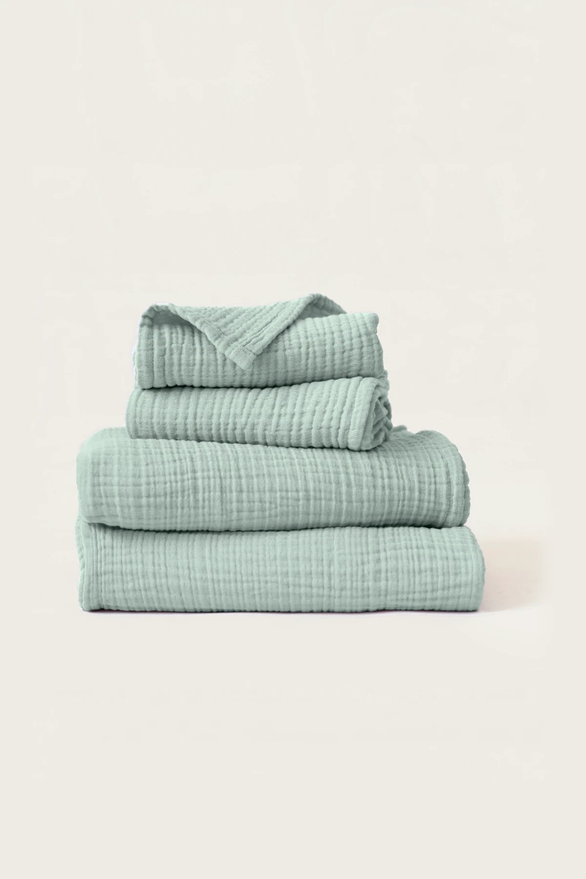 Handwoven 4-layer muslin Turkish towel set in sage green — VivaMaison Denizli, OEKO-TEX certified