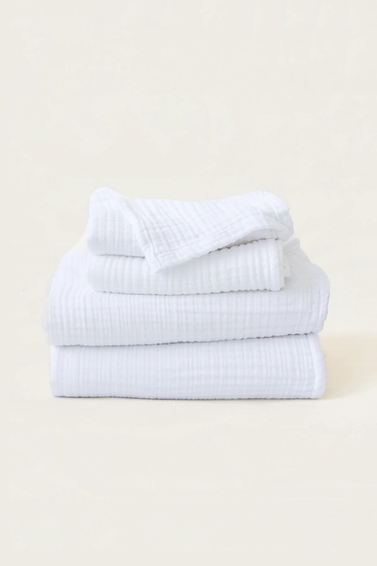 Handwoven 4-layer muslin Turkish towel set in white — VivaMaison Denizli, OEKO-TEX certified