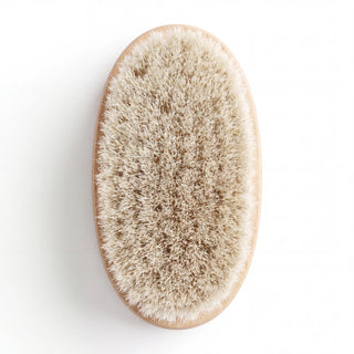 Bristle face of the natural bristle dry body brush, cream colored 2 cm bristles, white background - VivaMaison