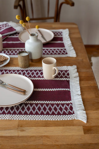 Natural Cotton Knitted Patterned Tassel Placemat