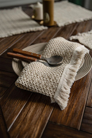 Natural Cotton Knitted Patterned Tassel Placemat