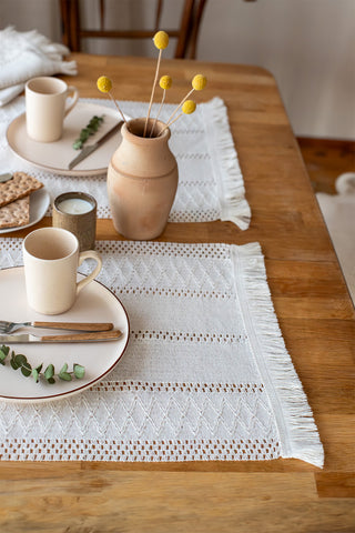 Natural Cotton Knitted Patterned Tassel Placemat