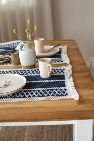 Natural Cotton Knitted Patterned Tassel Placemat