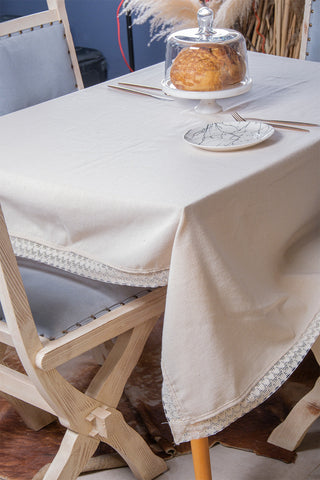 Raw Linen Lace Plain Tablecloth