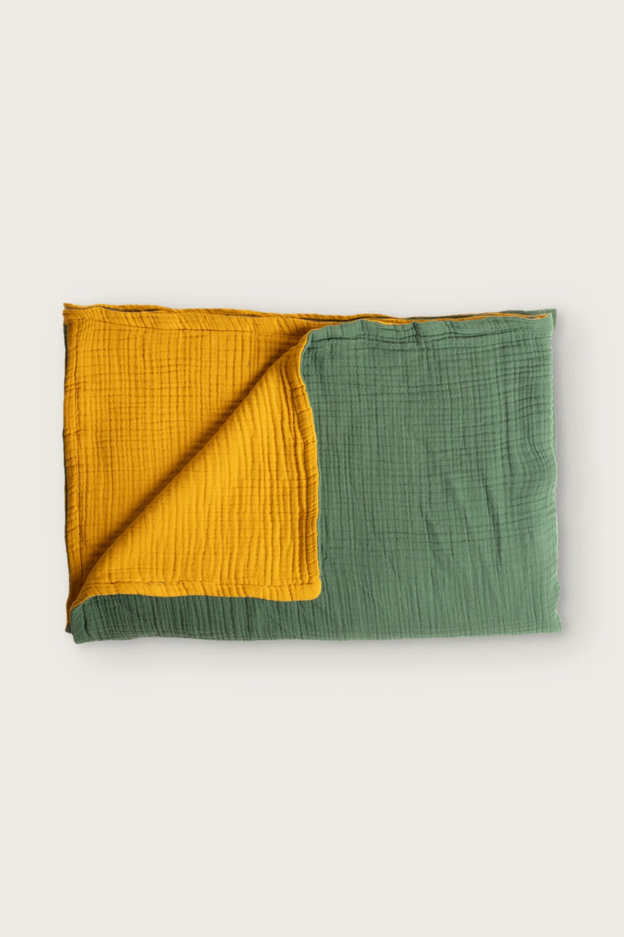 Reversible 8-Layer Muslin Coverlet Bedspread - OEKO-TEX - Mustard / Dark Green