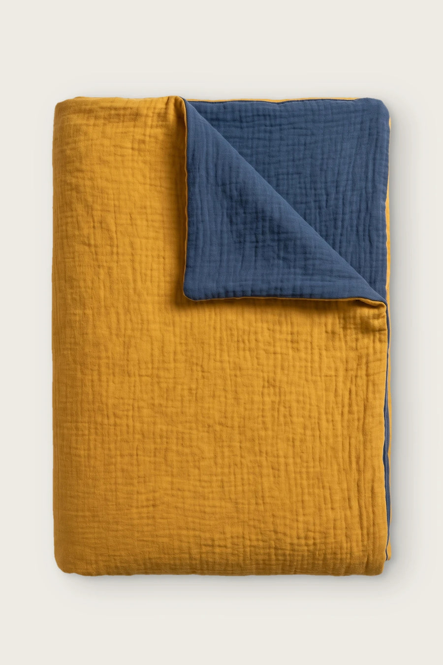 Reversible Two-Tone Muslin Cotton Duvet Cover - OEKO-TEX - Mustard / Indigo Blue