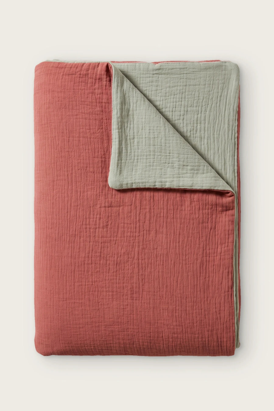 Reversible Two-Tone Muslin Cotton Duvet Cover - OEKO-TEX - Terracotta / Sage Green
