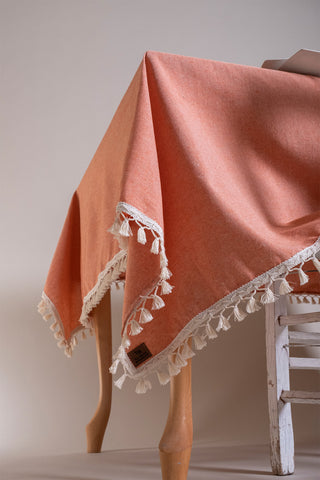 Solid Color Soft Cotton Tassel Tablecloth