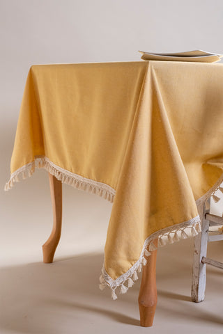 Solid Color Soft Cotton Tassel Tablecloth