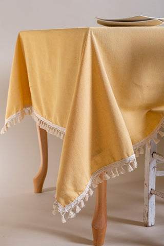 Solid Color Soft Cotton Tassel Tablecloth