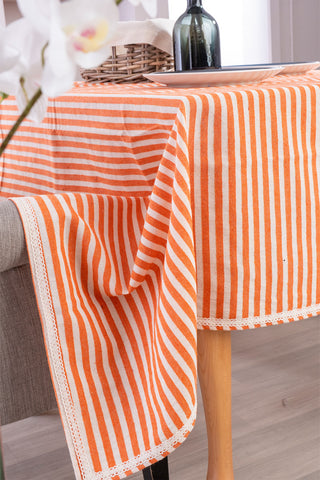 Striped Linen Colorful Lace Tablecloth