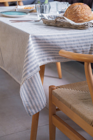 Striped Linen Colorful Lace Tablecloth