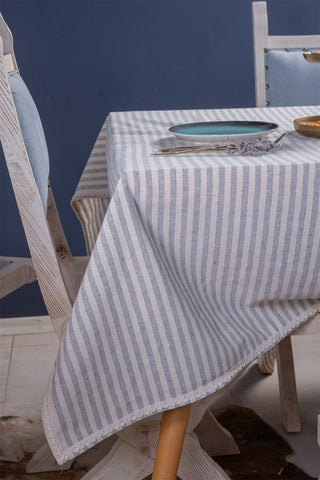 Striped Linen Colorful Lace Tablecloth