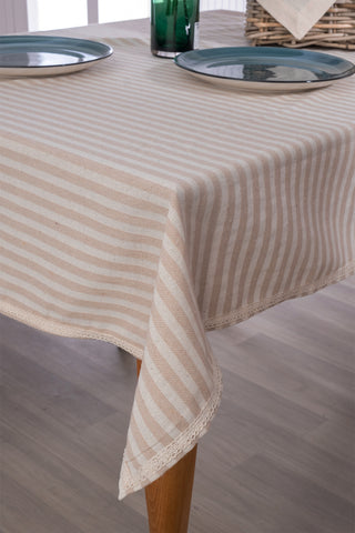 Striped Linen Colorful Lace Tablecloth