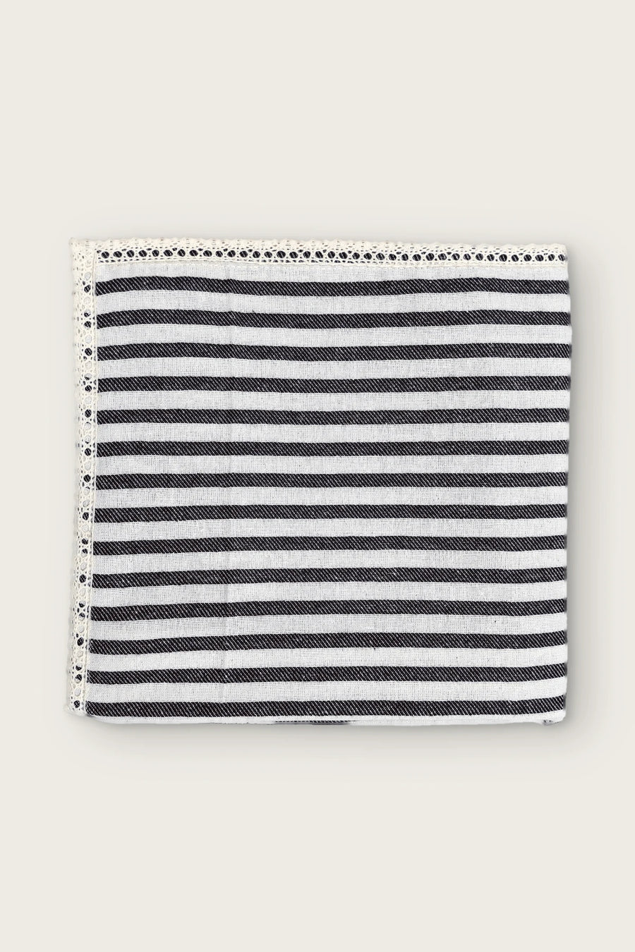 Handwoven Striped Linen Colorful Lace Tablecloth - OEKO-TEX - Black