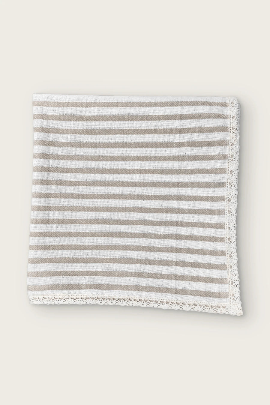 Handwoven Striped Linen Colorful Lace Tablecloth - OEKO-TEX - Milky Coffee