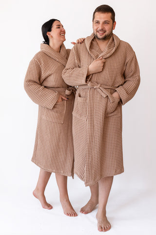 Waffle Weave Natural Cotton Soft Bathrobe