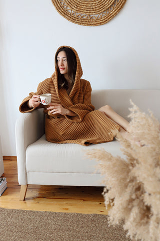 Waffle Weave Natural Cotton Soft Bathrobe