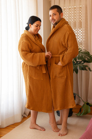 Waffle Weave Natural Cotton Soft Bathrobe