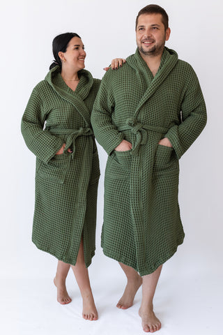 Waffle Weave Natural Cotton Soft Bathrobe