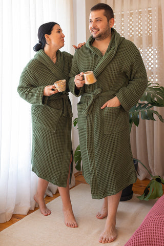 Waffle Weave Natural Cotton Soft Bathrobe