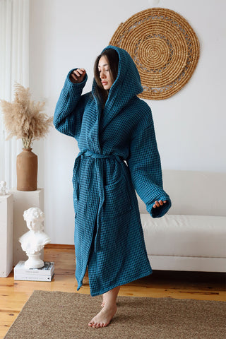 Waffle Weave Natural Cotton Soft Bathrobe