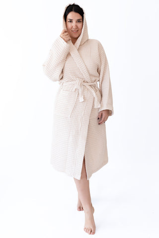 Waffle Weave Natural Cotton Soft Bathrobe