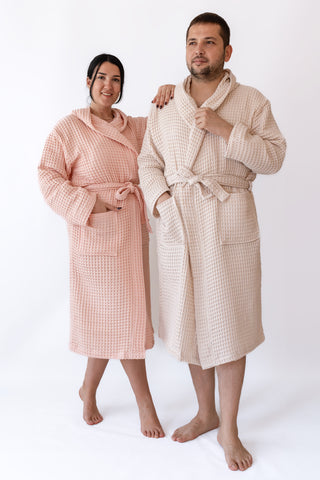 Waffle Weave Natural Cotton Soft Bathrobe