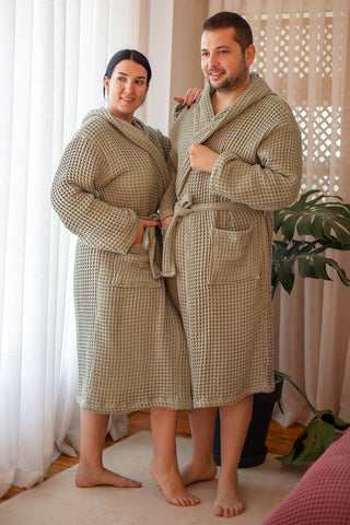 Waffle Weave Natural Cotton Soft Bathrobe