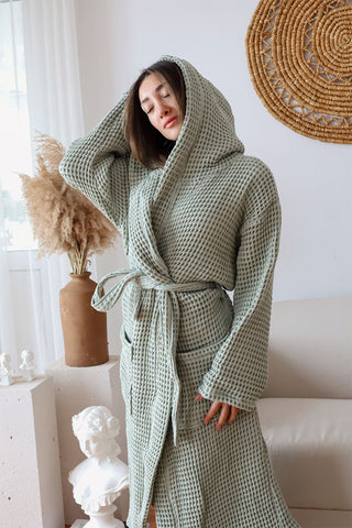 Waffle Weave Natural Cotton Soft Bathrobe