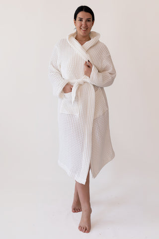 Waffle Weave Natural Cotton Soft Bathrobe