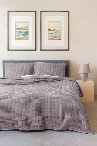 Handwoven Turkish cotton waffle weave bedspread in Natural - Vivamaison Denizli OEKO-TEX certified